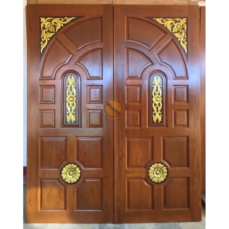 ประตูไม้สักแกะสลักบานคู่-ขนาด-160x200-cm-ส่งฟรี