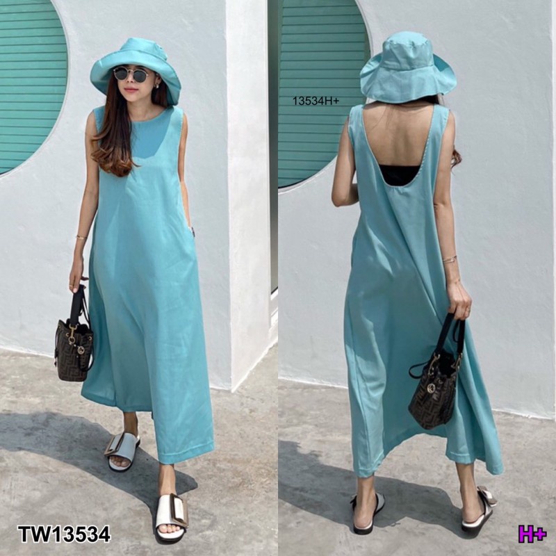 maxi-dress-เดรสยาว-เว้าหลัง-แขนกุด-มีกระเป๋าข้างสองข้าง-kp13534