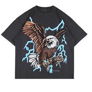 เสื้อยืดโอเวอร์ไซส์เสื้อยืดสตรีท Eagle Harley โอเวอร์ไซส์ ฮิปฮอปS-3XL