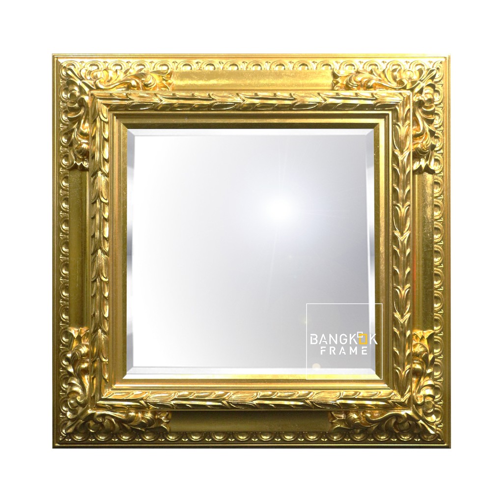bangkokframe-กรอบรูป-กรอบหลุยส์สีทองวาว-กรอบกระจกเงา-กรอบหลุยส์กระจกเงาเจียปลี-กระจกขนาด-20x20นิ้ว-สั่งทำได้ทุกขนาด
