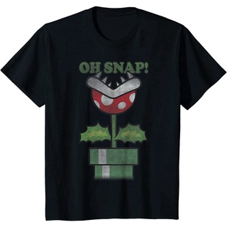 เสื้อยืดผู้ เสื้อยืดแขนสั้น คอกลม ผ้าฝ้าย พิมพ์ลาย Nintendo Super Mario Piranha Plant Oh Snap สไตล์วินเทจ แฟชั่นฤดูร้อน