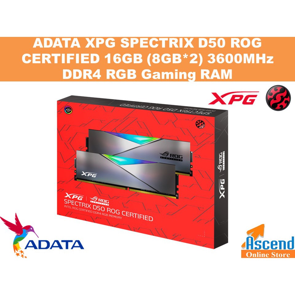 Adata XPG SPECTRIX D50 ROG CERTIFIED แรมเกมมิ่ง 16GB (8GB*2) 3600MHz ...