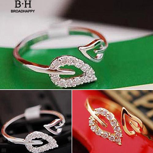 broadhappy-ผู้หญิงแฟชั่น-rhinestone-two-leaf-เปิดแหวนสำหรับคนรัก-แหวนเกลี้ยง