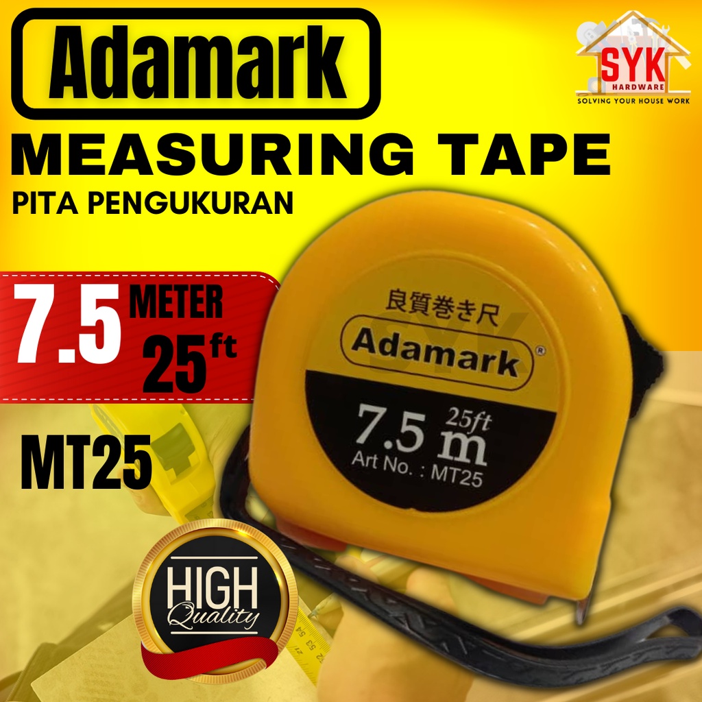 Syk Adamark เทปวัด 7.5 เมตร / 25 ฟุต เทป Tali Ukur 7.5 เมตร MT25