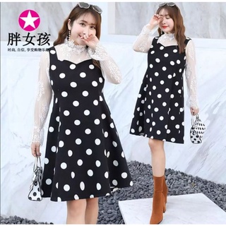 เดรสนำเข้า 🎀5-6xl🎀 เซ็ต เอี๊ยมกระโปรง สีดำ+เสื้อลูกไม้ สีขาว polka dot ผ้าดีมาก เกรดพรีเมี่ยม set สาวอวบ