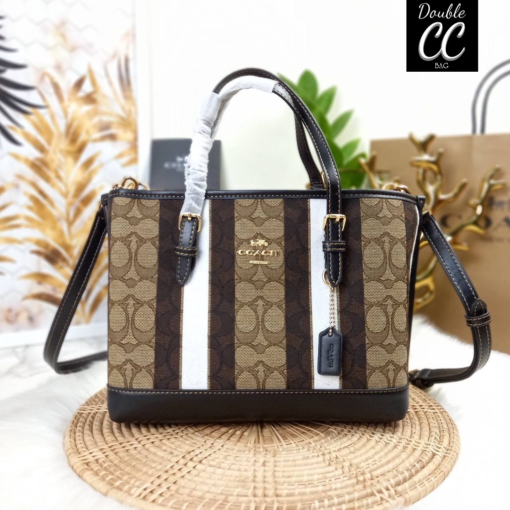 แท้-factory-coach-mollie-25-tote-in-signature-jacquard-with-stripes