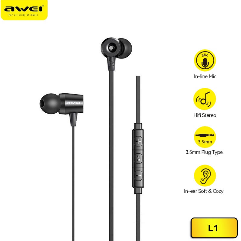 awei-l1-หูฟังอินเอียร์สเตอริโอ-hifi-ปลั๊ก-3-5-มม-ควบคุมด้วยสายไมโครโฟน-คุยเพลงได้