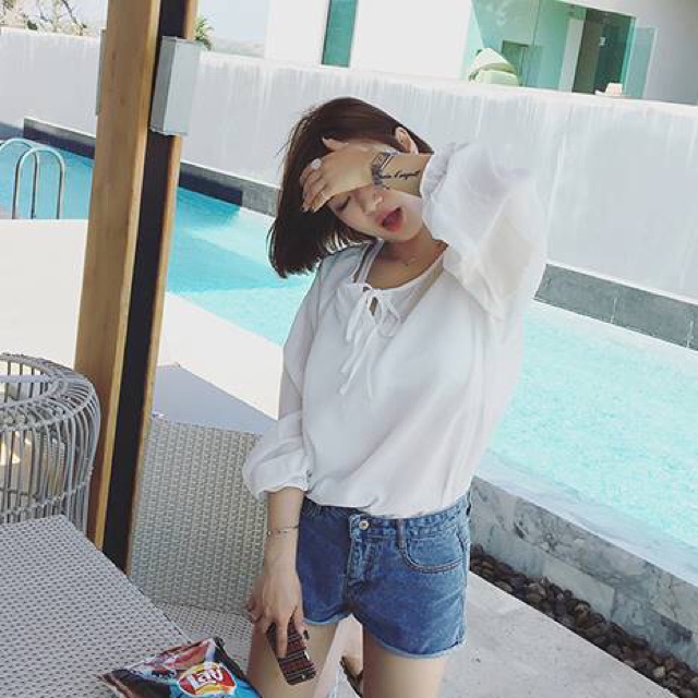tjเสื้อแฟชั่น-คอกลมผูกโบว์-แขนยาว-ปลายจั๊ม-ผ้า-polyester-สีขาว-รหัสสินค้า-jn9193-ขาว
