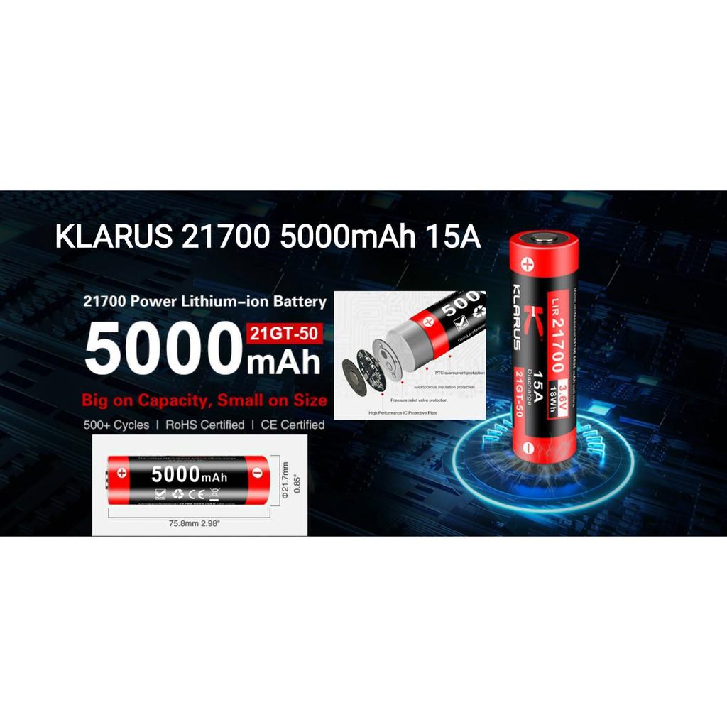 KLARUS 21GT-50 5000mAh 21700 Power Lithium-ion Battery – KLARUS Store