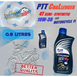 น้ำมันเครื่องรถมอเตอร์ไซค์ ปตท 4T PTT ChaLLenger Semi-Synthetic 10W-30 MA2 ฝาฟ้า สำหรับรถหัวฉีด ขนาด 0.8 ลิตร