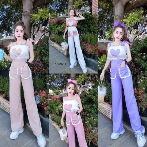 b15297-set-2-ชิ้น-เสื้อผ้าไหล่อกลายหัวใจ-กางเกงเอวสูงขายาว-set-of-2-pieces-heart-patterned-shoulder-clothes-high-wa