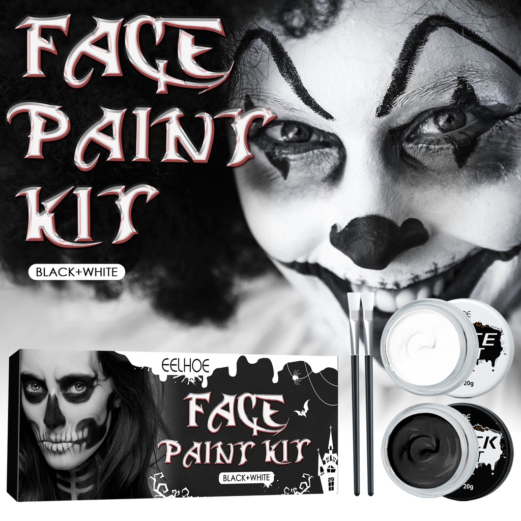 eelhoe-face-paint-set-halloween-black-and-white-body-paint-body-paint-vampire-zombie-skeleton-face-makeup-paint-ดอกไม้