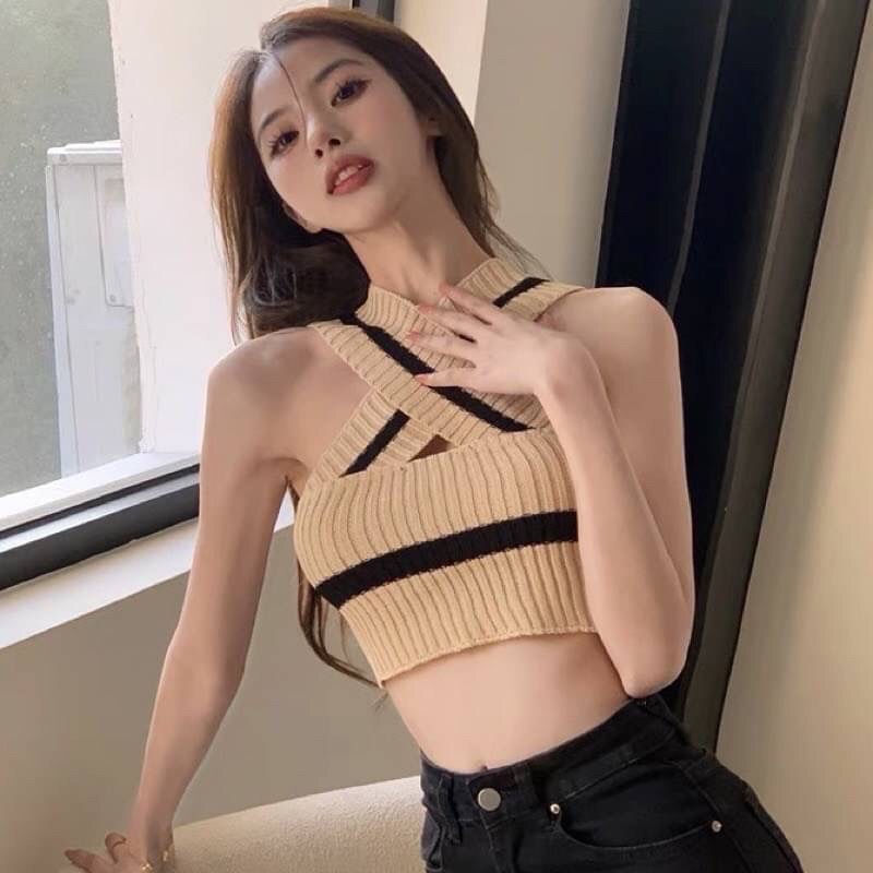 crop-topเสื้อกล้ามครอปไหมพรม-เสื้อตัวเล็กเซ็กซี่