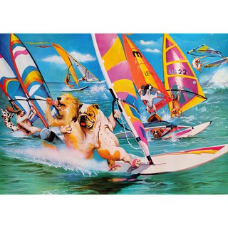 โปสเตอร์ รูปวาด หมา แล่นเรือใบ วินด์เซิร์ฟ Dogs Playing Windsurf POSTER 20”x30” Inch Classic Vintage DOG