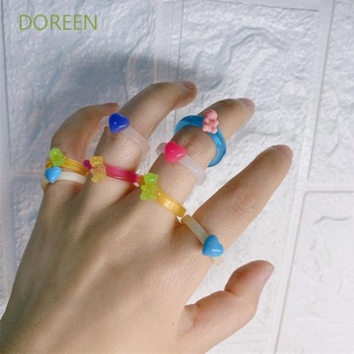 Doreen แหวนอะคริลิครูปการ์ตูนหมีน่ารักสไตล์เกาหลีสําหรับผู้หญิง 2 ชิ้น / ชุด