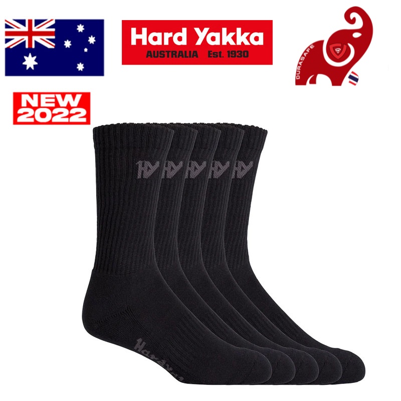 ถุงเท้า-hard-yakka-g20035-men-s-cotton-crew-worksock-5-pack-black-free-size