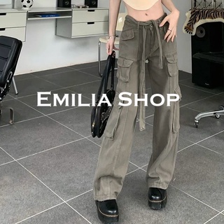 EMILIA SHOP กางเกงขายาว กางเกงเอวสูง สไตล์เกาหลี 2022 ใหม่ ES220081