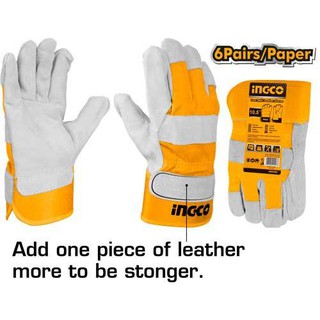 INGCO ถุงมืออเนกประสงค์ ถุงมือเชื่อม 10.5นิ้ว (HGVC01) ( Leather Gloves ) ผลิตจากวัสดุ หนังวัวแท้ ถุงมือหนัง