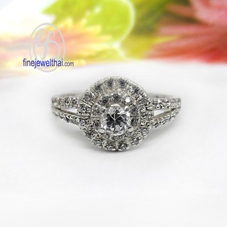 Finejewelthai แหวนเพชร-แหวนเงิน-เพชรสังเคราะห์-เงินแท้-หวนแต่งงาน-Diamond CZ-Silver-Wedding-Ring - R1210cz