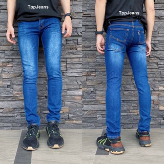 สินค้า JEANSEXPRESS Slim-Fit กางเกงยีนส์ชายทรงสลิมฟิต สีบลูฟอก ผ้ายืด Size 28-44 รับชำระปลายทาง