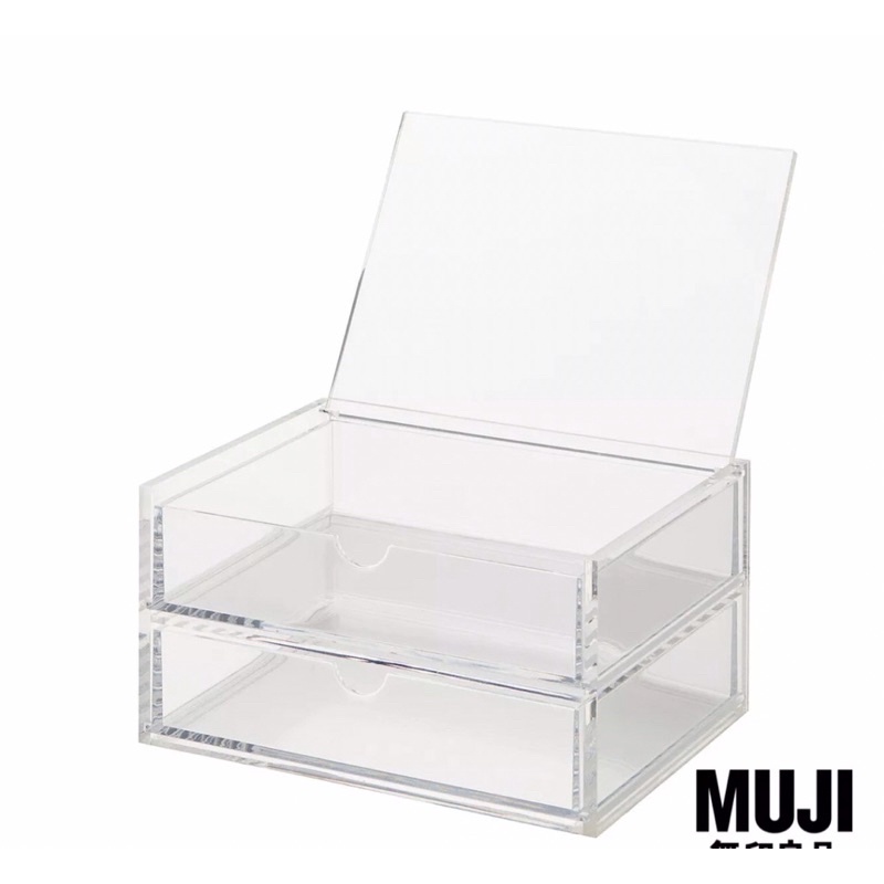 มูจิ-ลิ้นชักอะคริลิก-2-ชั้น-เปิดฝาได้-muji-acrylic-case-with-drawer-2-rows