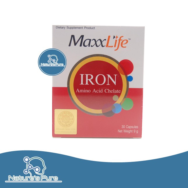 maxxlife-iron-amino-acid-chelate-ผลิตภัณฑ์เสริมอาหารบำรุงเลือด-30-เเคปซูล