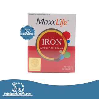 MaxxLife Iron Amino Acid Chelate ผลิตภัณฑ์เสริมอาหารบำรุงเลือด 30 เเคปซูล