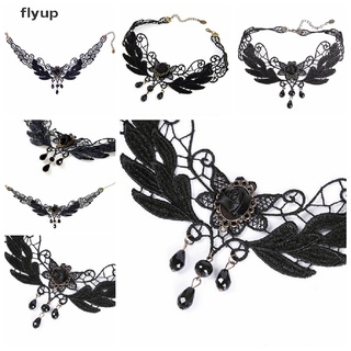 Flyup ใหม่ สร้อยคอโชคเกอร์ จี้ลูกปัดลูกไม้ รูปหยดน้ํา ดอกกุหลาบ สีดํา สไตล์โลลิต้า สําหรับผู้หญิง