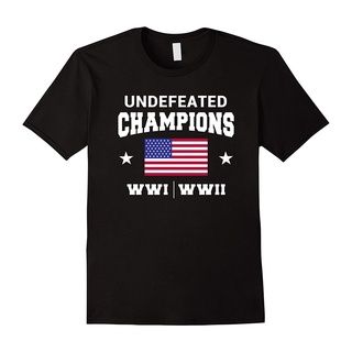เสื้อยืดผ้าฝ้ายพิมพ์ลายคลาสสิก เสื้อยืด พิมพ์ลาย WW1 WW2 Undefeated Champions สําหรับผู้ชาย เสื้อยืด ลายตลก 4th of July