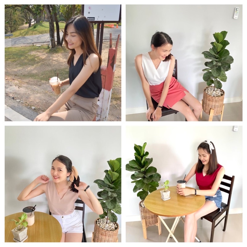 เสื้อแขนกุด-เสื้อคอวี-เสื้อสีพื้น-ใส่ทำงาน-ใส่เที่ยว