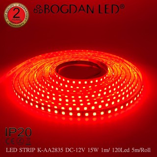 LED STRIP K-AA2835-120-RED DC-12V  15W/1M IP20 ยี่ห้อBOGDAN LED แอลอีดีไฟเส้นสำหรับตกแต่ง 600LED/5M 75W/5M Grade A