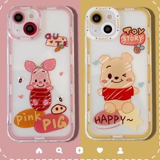 เคส Samsung A13 A73 M52 A03 A12 A02S A03S A71 A51 A02 A50 A50S A30S A72 A52 A32 A22 A21S A30 A20 S20 Fe S20 S10 S30 Plus S20 S21 S30 Ultra S12 Note10 Lite M02 เคสนิ่ม วินนี่เดอะพูห์ ซิลิโคนนุ่มเคสใสสแควร์ขอบแองเจิลป้องกันตากล้องกันกระแทกการ์ตูนสไตล์น่ารัก