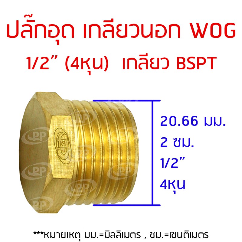 ข้อต่อทองเหลือง-ปลั๊กอุด-pp-พีพี-ตัวผู้-lt-เกลียวนอก-gt-ขนาด-1-2-4หุน-wog-ประปา-น้ำมัน-ลม-แก๊ส-แพ็ค-30-ชิ้น