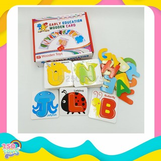 250TOYS ของเล่นไม้ บัตรคำไม้จิ๊กซอร์ A-Z พร้อมคำศัพท์ Early Education wooden card เสริมพมัฒนาการ ฝึกทักษะคำศัพท์อังกฤษ