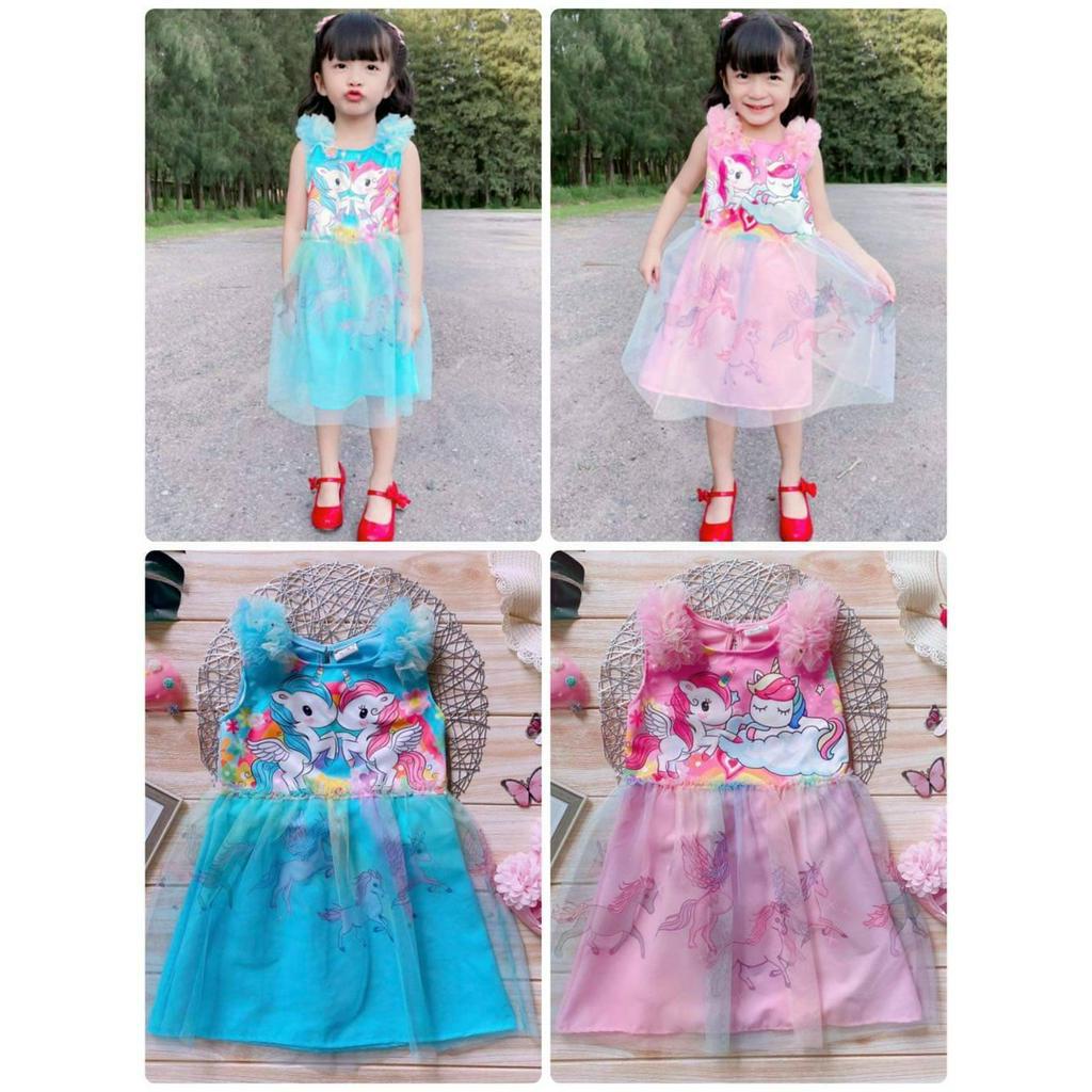 DRESS UN0328 เสื้อผ้าเด็ก ชุดเด็ก เดรสลูกสาว เดรสลายการ์ตูน ม้ายูนิคอร ...