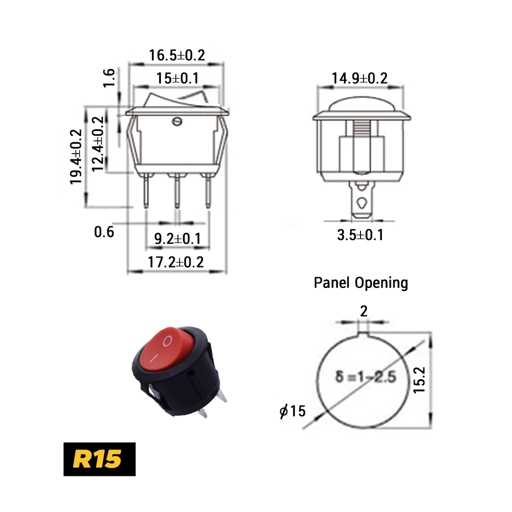 ภาพสินค้าสวิตช์กลม ไฟบ้าน 220V (เปิด/ปิด) มีไฟ 3ขา(ON/OFF/ON) 6A 250VAC ขนาด 20 มม. KCD1 Round Rocker Sw 2P 3P สวิตช์ switch จากร้าน padandpad บน Shopee ภาพที่ 7