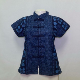 เสื้อหม้อฮ่อมคอจีนพิมลายเข้ารูป
