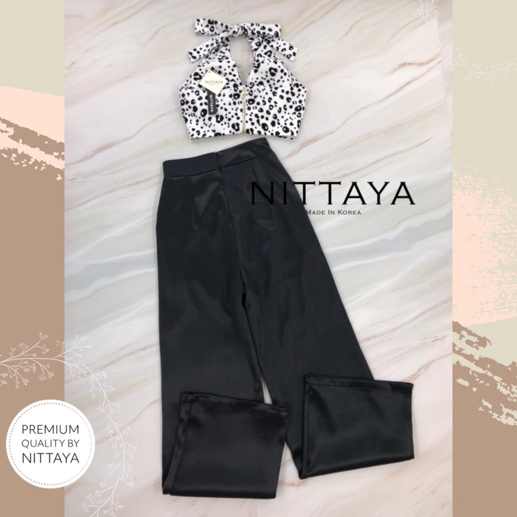 nittaya-set-เสื้อครอปคอวีผูกโบว์โชว์หลัง-กางเกงขายาว