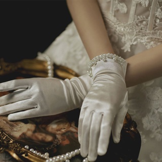 สินค้า Sfghouse ซาตินมุกลูกไม้ซาตินสั้นถุงมือป้องกันรังสียูวีถุงมือแต่งงานถุงมือปาร์ตี้ elegance