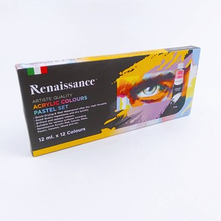 ชุดสีอะคริลิค โทนพาสเทล 12 สี 12ml Renaissance Acrylic Colours Pastel Set (12สี/กล่อง)