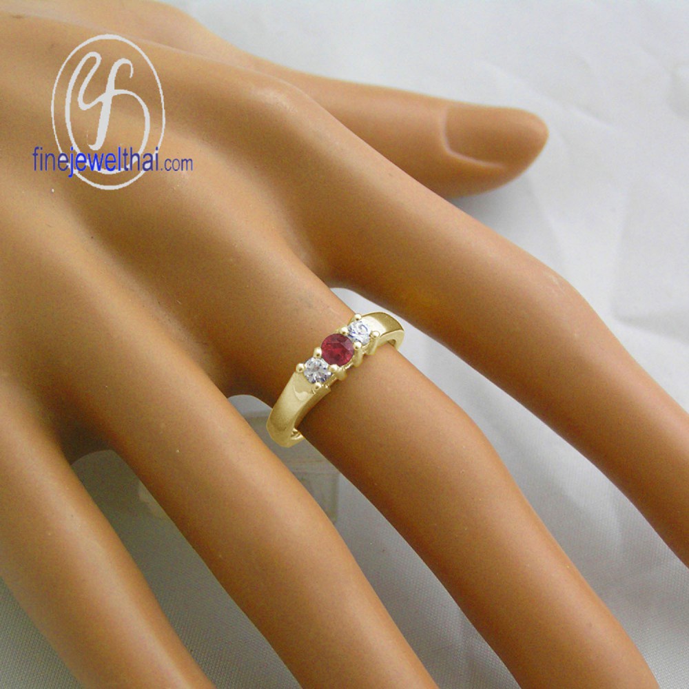 finejewelthai-แหวนทับทิม-แหวนเงินแท้-แหวนพลอย-พลอยประจำเดือนเกิด-ruby-silver-ring-birthstone-r1012rb-เลือกสีตัวเรือนได้