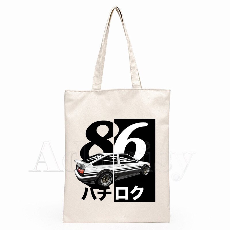 กระเป๋าช้อปปิ้งกระเป๋าผ้าใบพิมพ์ลายอนิเมะ-ae86-initial-d-สไตล์ญี่ปุ่นสําหรับผู้หญิง