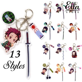 Ellastore123 พวงกุญแจอะคริลิค จี้รูปการ์ตูนอนิเมะ Demon Slayer น่ารัก สําหรับห้อยกระเป๋า