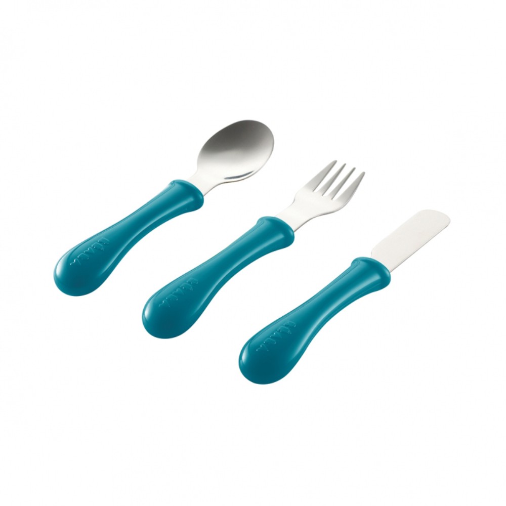 beaba-ชุดช้อนส้อมและมีด-stainless-steel-training-cutlery-knife-fork-spoon-blue