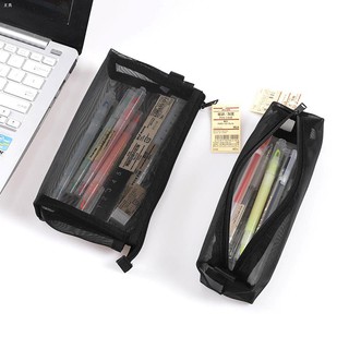 ❆✳Free shipping MUJI nylon MUJI stationery bag transparent mesh exam student black pencil case female ins simple