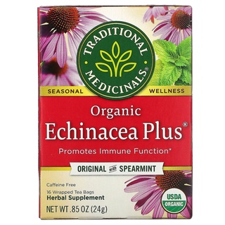 ขายแยกซอง ชา Organic Echinacea Plus, Original with Spearmint, Traditional Medicinals, Caffeine Free