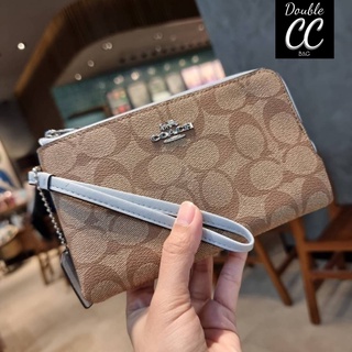 (แท้ 💯%‼Factory) COACH F87591 DOUBLE CORNER ZIP WALLET IN SIGNATURE COATED CANVAS