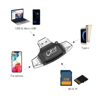 SD Card Reader 4 in 1 SD / TF Card Reader Adapter สำหรับ iPhone / Android / PC