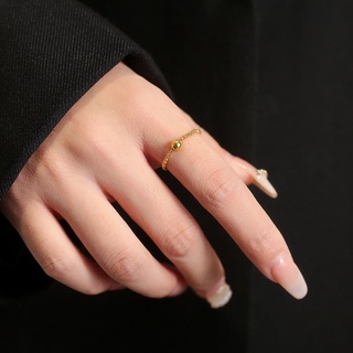 แหวน ประดับลูกปัด ขนาดเล็ก สีทอง แบบเรียบง่าย สําหรับผู้หญิง