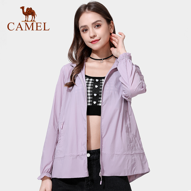 camel-เสื้อแจ็คเก็ตสําหรับสตรีแขนยาวมีระบายอากาศป้องกันแสงแดด